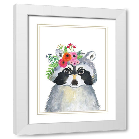 Sweet Raccoon White Modern Wood Framed Art Print with Double Matting by Zaman, Farida