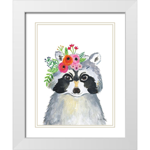 Sweet Raccoon White Modern Wood Framed Art Print with Double Matting by Zaman, Farida