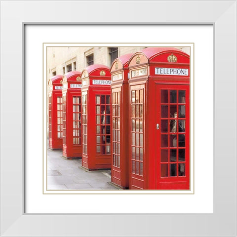 London Phoneboxes White Modern Wood Framed Art Print with Double Matting by Wild Apple Portfolio