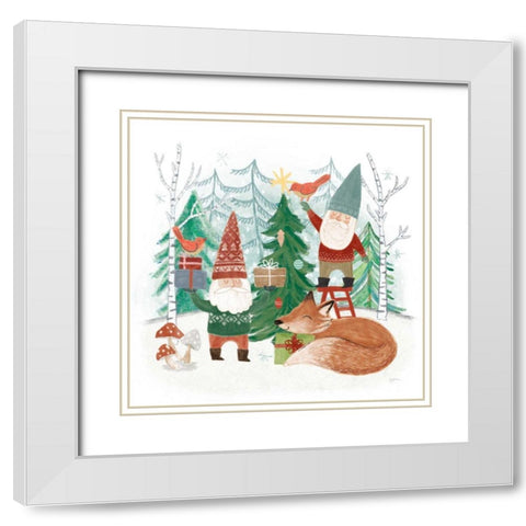 Woodland Gnomes I White Modern Wood Framed Art Print with Double Matting by Urban, Mary