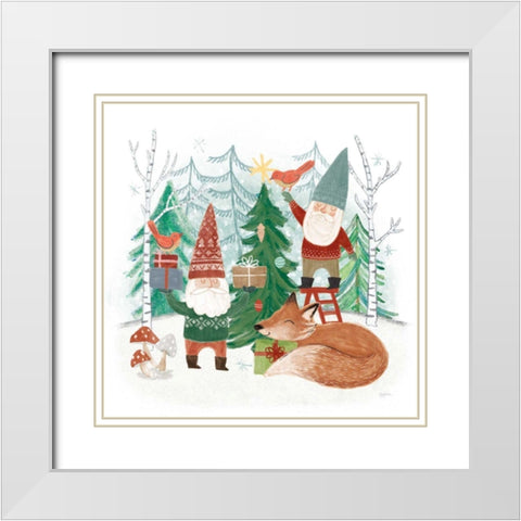 Woodland Gnomes I White Modern Wood Framed Art Print with Double Matting by Urban, Mary