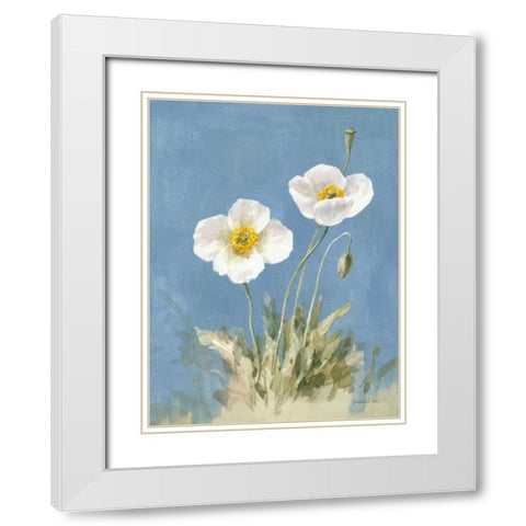 White Poppies I No Butterfly White Modern Wood Framed Art Print with Double Matting by Nai, Danhui