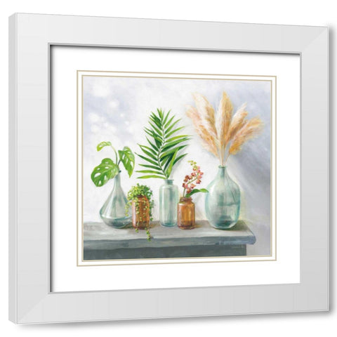 Natural Riches I Clear Vase White Modern Wood Framed Art Print with Double Matting by Nai, Danhui