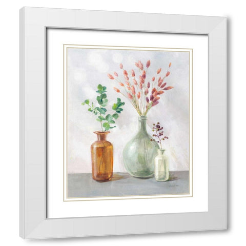 Natural Riches II Clear Vase White Modern Wood Framed Art Print with Double Matting by Nai, Danhui