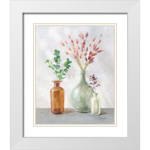 Natural Riches II Clear Vase White Modern Wood Framed Art Print with Double Matting by Nai, Danhui