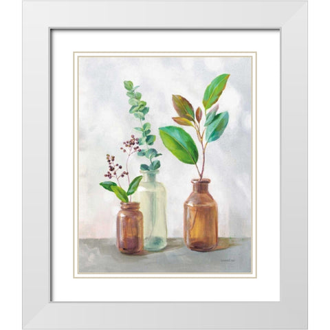Natural Riches III Clear Vase White Modern Wood Framed Art Print with Double Matting by Nai, Danhui