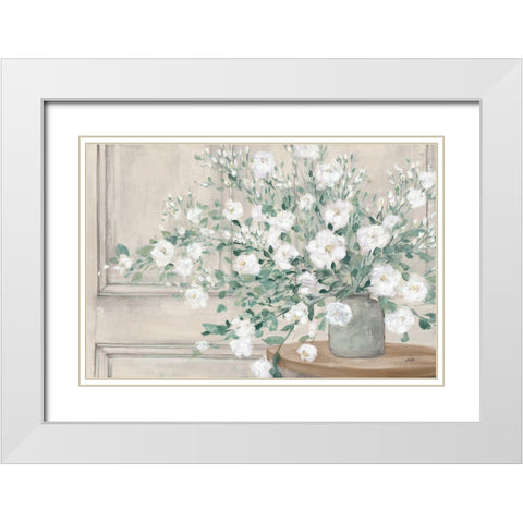 White Bouquet Neutral White Modern Wood Framed Art Print with Double Matting by Purinton, Julia