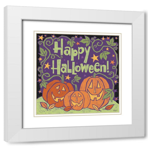 Three Halloween Pumpkins I White Modern Wood Framed Art Print with Double Matting by Tavoletti, Anne