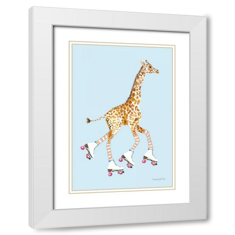 Giraffe Joy Ride II White Modern Wood Framed Art Print with Double Matting by Charro, Mercedes Lopez