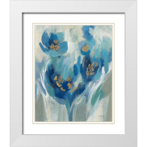 Blue Fairy Tale Floral II White Modern Wood Framed Art Print with Double Matting by Vassileva, Silvia