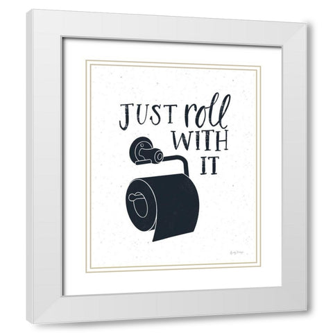 Bathroom Puns V Dark Blue White Modern Wood Framed Art Print with Double Matting by Thorns, Becky