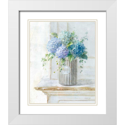 Morning Hydrangeas I White Modern Wood Framed Art Print with Double Matting by Nai, Danhui