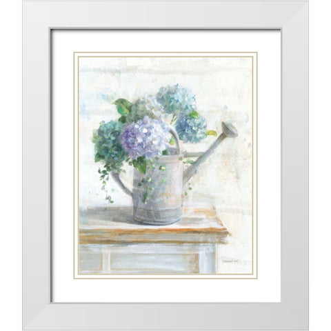 Morning Hydrangeas II White Modern Wood Framed Art Print with Double Matting by Nai, Danhui