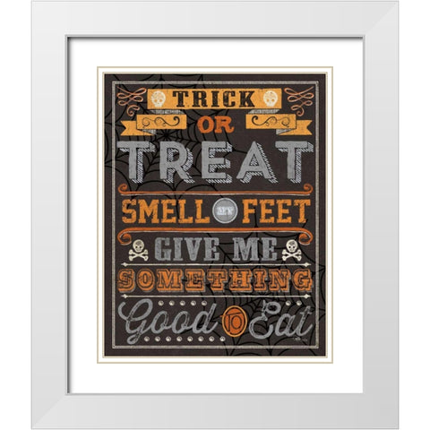 Halloween Talk I Orange White Modern Wood Framed Art Print with Double Matting by Pela Studio