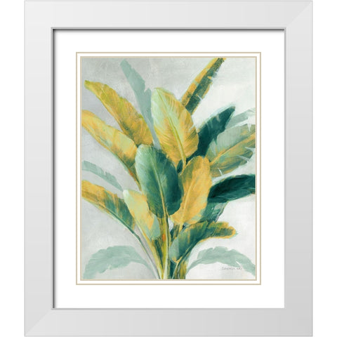 Greenhouse Palm II Teal Green and Gold Crop White Modern Wood Framed Art Print with Double Matting by Nai, Danhui