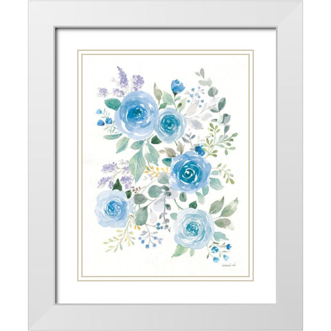 Lush Roses II Blue White Modern Wood Framed Art Print with Double Matting by Nai, Danhui