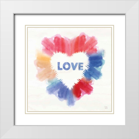 Rainbow Love I White Modern Wood Framed Art Print with Double Matting by June, Dina