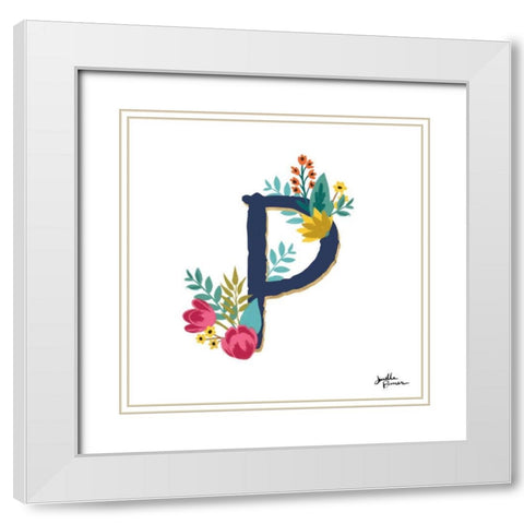 Romantic Luxe P Navy White Modern Wood Framed Art Print with Double Matting by Penner, Janelle