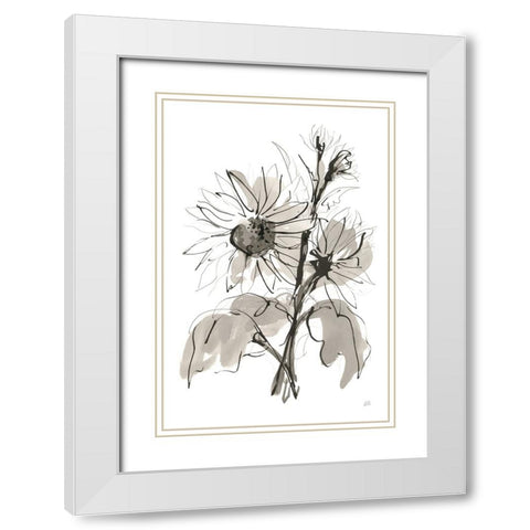 Ink Sunflower I White Modern Wood Framed Art Print with Double Matting by Paschke, Chris