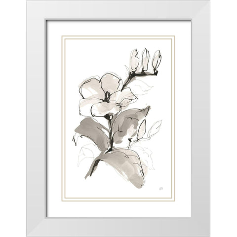 Magnolia II White Modern Wood Framed Art Print with Double Matting by Paschke, Chris