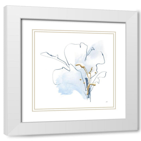 Blue and Gold Floral I White Modern Wood Framed Art Print with Double Matting by Paschke, Chris