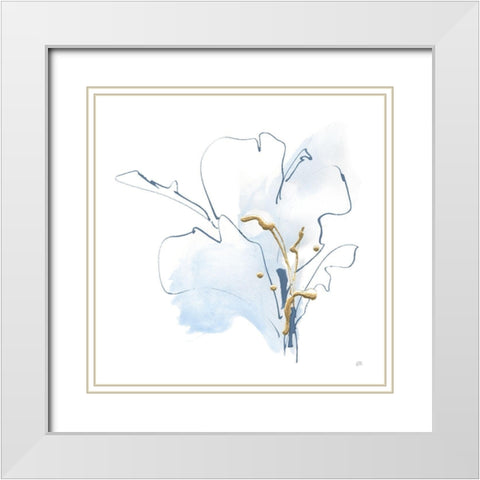 Blue and Gold Floral I White Modern Wood Framed Art Print with Double Matting by Paschke, Chris