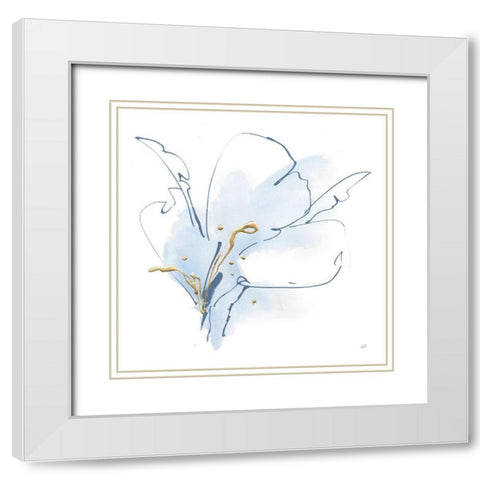 Blue and Gold Floral II White Modern Wood Framed Art Print with Double Matting by Paschke, Chris