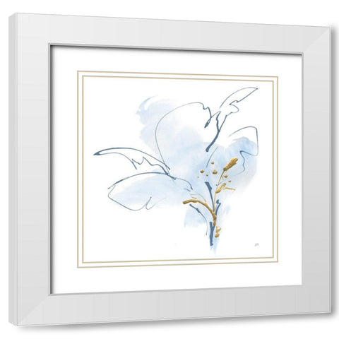 Blue and Gold Floral IV White Modern Wood Framed Art Print with Double Matting by Paschke, Chris
