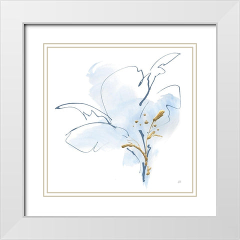 Blue and Gold Floral IV White Modern Wood Framed Art Print with Double Matting by Paschke, Chris