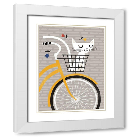 Cruising Cat Yellow White Modern Wood Framed Art Print with Double Matting by Mullan, Michael