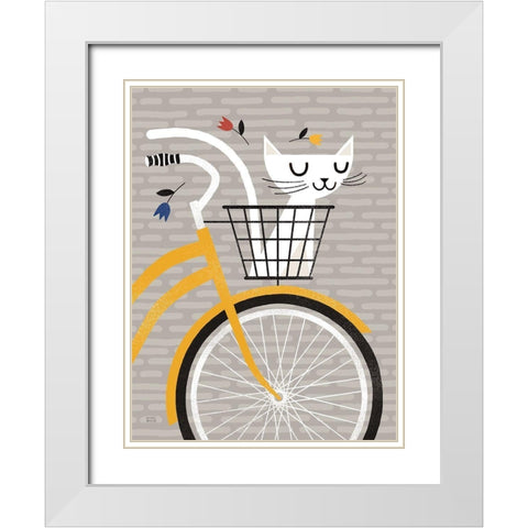 Cruising Cat Yellow White Modern Wood Framed Art Print with Double Matting by Mullan, Michael
