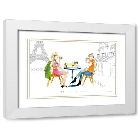 Paris Girlfriends III v2 White Modern Wood Framed Art Print with Double Matting by Charro, Mercedes Lopez