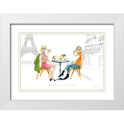 Paris Girlfriends III v2 White Modern Wood Framed Art Print with Double Matting by Charro, Mercedes Lopez