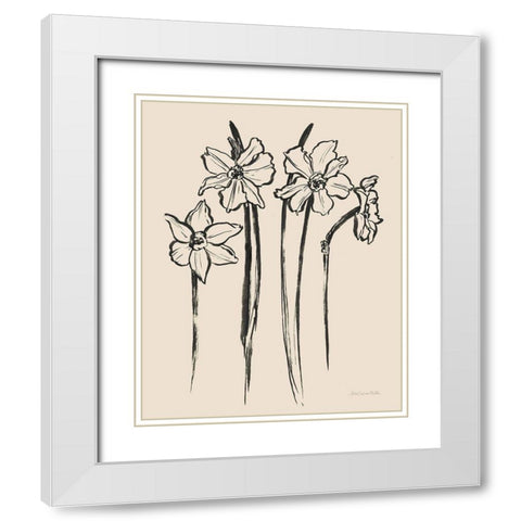 Ink Sketch Daffodils White Modern Wood Framed Art Print with Double Matting by Miller, Sara Zieve