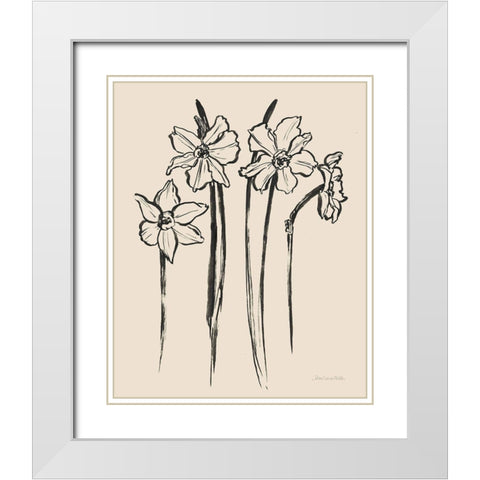 Ink Sketch Daffodils White Modern Wood Framed Art Print with Double Matting by Miller, Sara Zieve