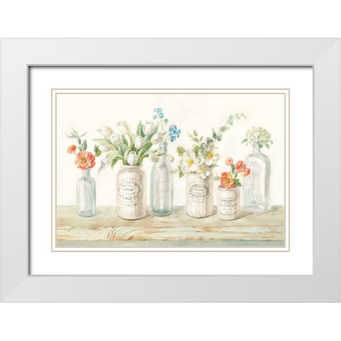 Marmalade Flowers I White Modern Wood Framed Art Print with Double Matting by Nai, Danhui