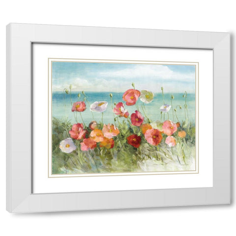 Coastal Poppies Light. White Modern Wood Framed Art Print with Double Matting by Nai, Danhui