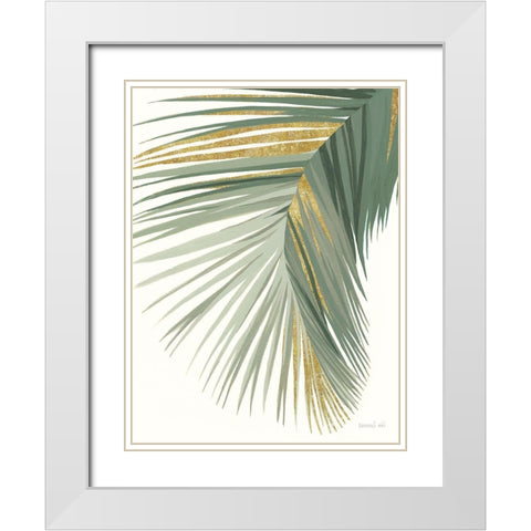 Retro Big Leaf II Reversed Green Gold White Modern Wood Framed Art Print with Double Matting by Nai, Danhui