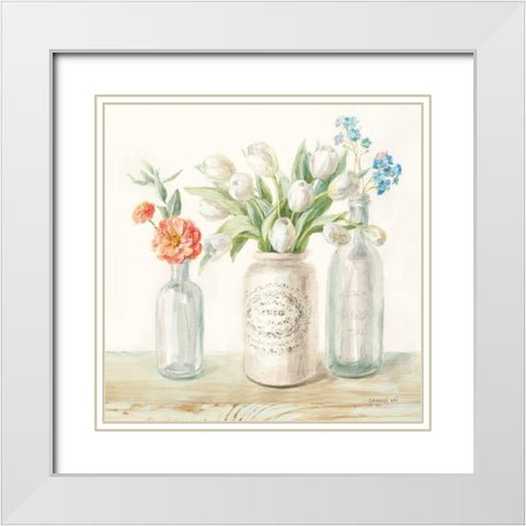 Marmalade Flowers II White Modern Wood Framed Art Print with Double Matting by Nai, Danhui