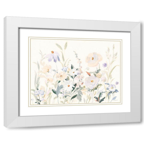 Neutral Boho Wildflowers White Modern Wood Framed Art Print with Double Matting by Nai, Danhui