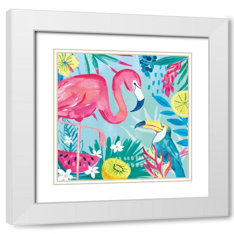 Fruity Flamingos II White Modern Wood Framed Art Print with Double Matting by Zaman, Farida