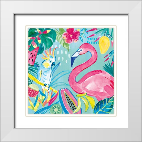 Fruity Flamingos III White Modern Wood Framed Art Print with Double Matting by Zaman, Farida