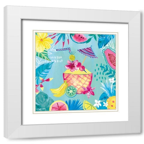 Fruity Flamingos VII White Modern Wood Framed Art Print with Double Matting by Zaman, Farida