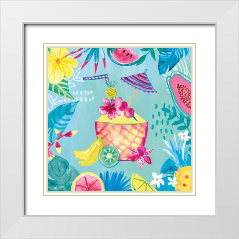 Fruity Flamingos VII White Modern Wood Framed Art Print with Double Matting by Zaman, Farida