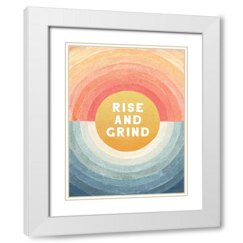 Retro Vibes Rise and Grind White Modern Wood Framed Art Print with Double Matting by Nai, Danhui