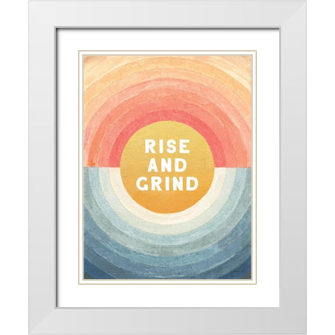 Retro Vibes Rise and Grind White Modern Wood Framed Art Print with Double Matting by Nai, Danhui