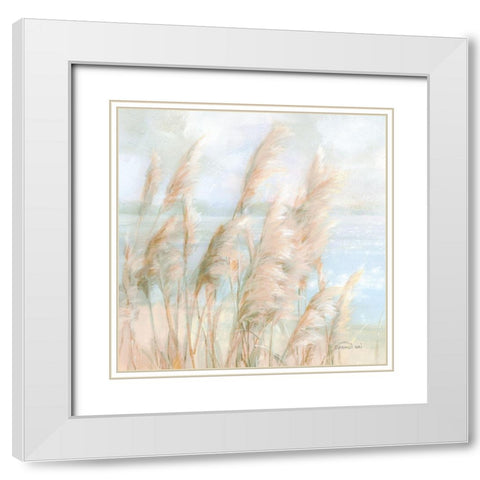 Seaside Pampas Grass Light Crop White Modern Wood Framed Art Print with Double Matting by Nai, Danhui