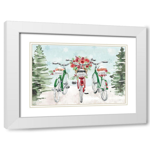 Holiday Ride I Red and Green White Modern Wood Framed Art Print with Double Matting by June, Dina