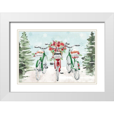 Holiday Ride I Red and Green White Modern Wood Framed Art Print with Double Matting by June, Dina