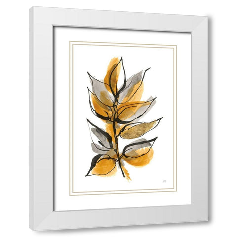 Amber Leaves I White Modern Wood Framed Art Print with Double Matting by Paschke, Chris
